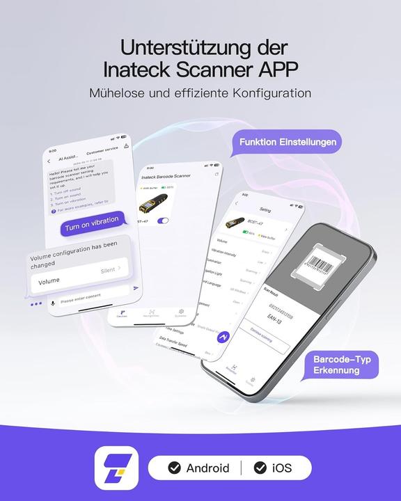 Actual product image Inateck Barcodescanner 47 black (BCST-47 black) (1D barcodes, 2D barcodes, QR Code)
