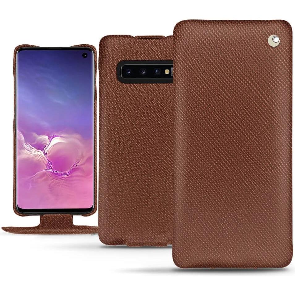 Noreve Lederschutzhülle vertikal (Samsung Galaxy S10), Smartphone Hülle, Braun