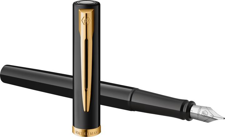 Actual product image Waterman Füllfederhalter IMPRESSION schwarzer Lack GT F Blau Geschenkbox (Black, Blue, gold-plated, 1x)