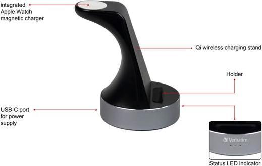Produktbild Verbatim 2 in 1 Qi Wireless+Apple Watch Charger (20 W)