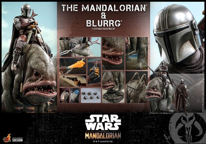 Actual product image Hot Toys Star Wars The Mandalorian Action Figure 2-Pack 1/6 The Mandalorian & Blurrg 37 cm
