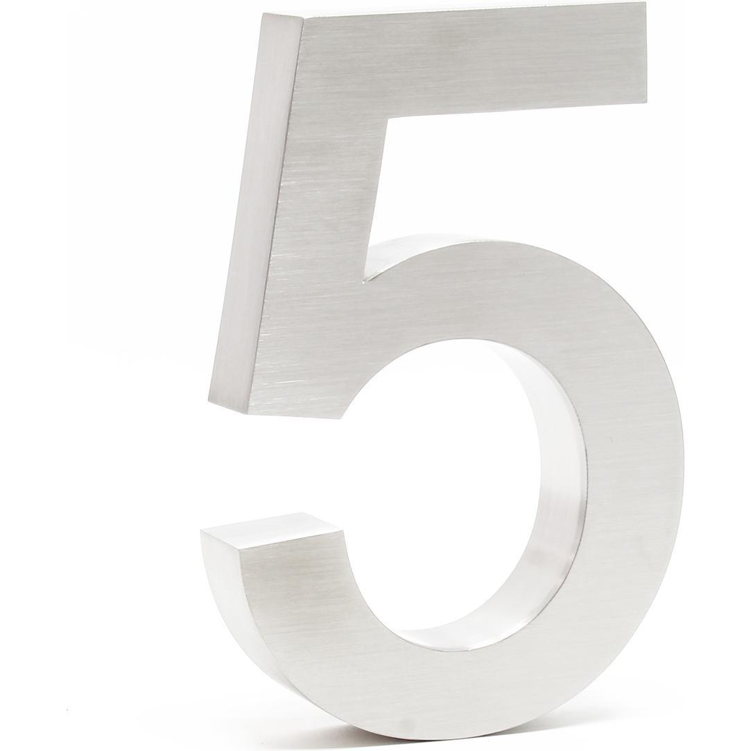 Wiltec, Hausnummer + Türschild, Hausnummer 5 Edelstahl Hausnummer modern 3D-Design rostfrei
