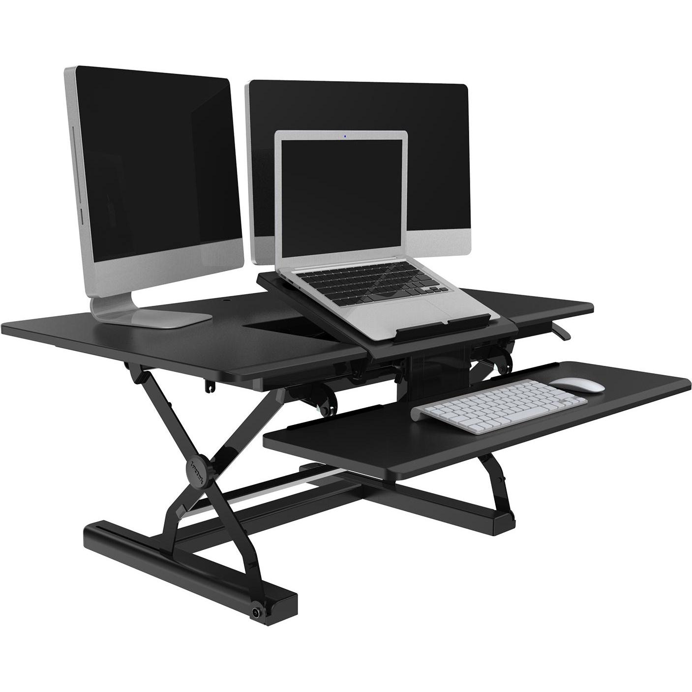 Thumbnail - V7 Workstation-Tischständer mit Sitz-/Stehfunktion, 91,40cm (36"). Produktfarbe: Schwarz, Minimum Bild, Monitor Erhöhung...