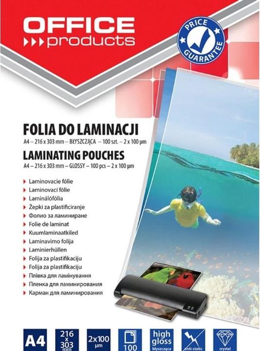 Produktbild Office Products Office Produktai OFFICE PRODUKTAI LAMINIERFOLIE, A4, 2X100MIC, GLÄNZEND, 100STK, TRANSPARENT 2032542 (A4, 100 Stück, 200 µm)