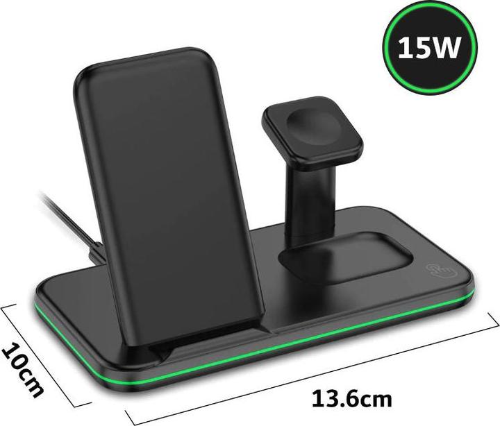 Immagine prodotto Hermex Stazione di ricarica 3 in 1 per smartphone Smartwatch Cuffie Docking Station (15 W)