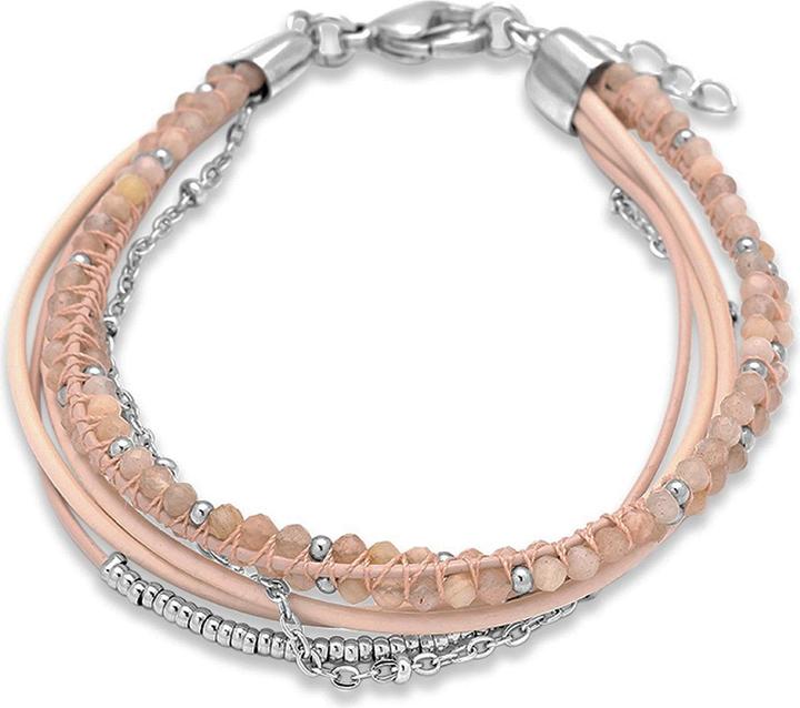 Immagine prodotto Leyda Bracciale in pelle con pietre preziose e acciaio inossidabile (19.50 cm, Acciaio inossidabile, Cuoio, Pietra)