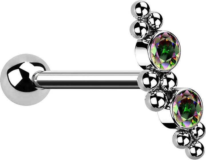 Image du produit Star Piercing Micro Barbell silber mit Kugel zwei Kristallen dunkel multicolor und Kugeln (sans laiton, Acier chirurgical 316L)