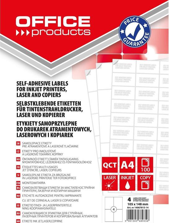 Actual product image Office Products Labels, 105x148mm, white, 100 sheets