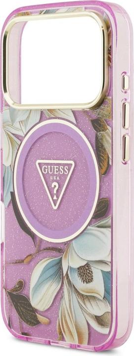 Produktbild Guess Case Magsafe IML Case Glitter Flowers And Triangle With Metal Camera Frame And Buttons For iPh (Apple iPhone 17 Pro Max)