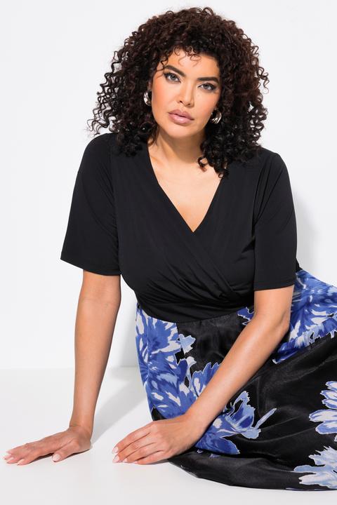 Image du produit Ulla Popken Robe maxi, jupe en tissu dévoré, encolure en V, manches mi-longues (42, 44)
