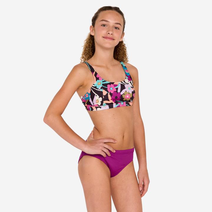Produktbild Olaian Bikini-Oberteil Mädchen Bustier geblümt verstellbar 500 Nora Azalea schwarz (12XL)