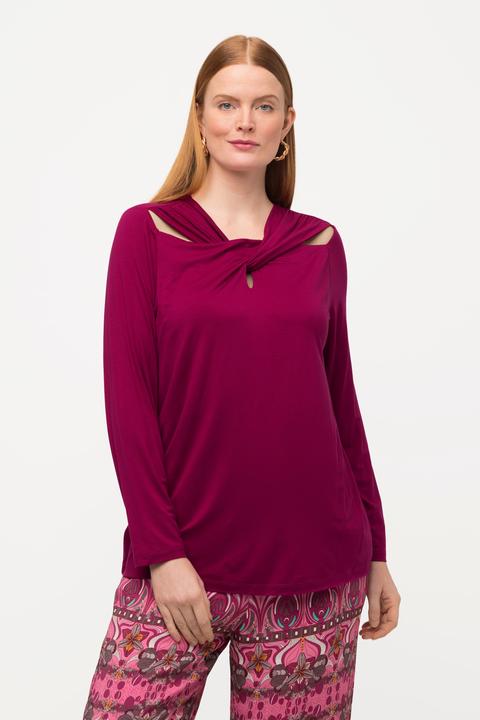 Immagine prodotto Ulla Popken Maglia con drappeggio sullo scollo, aperture e maniche a 3/4 (46, 48)