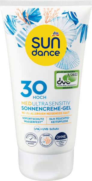 dm Sundance Sonnencreme Gel, MED ultra sensitiv, LSF 30 (Sonnengel, SPF 30)