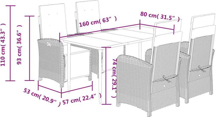 Produktbild vidaXL Garten Essgruppe (160 x 80 x 74 cm)