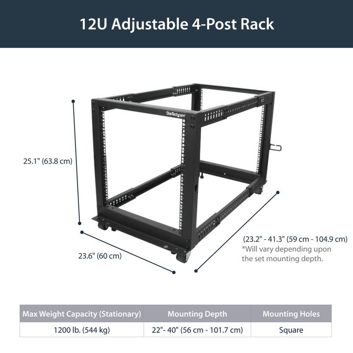 Produktbild StarTech 12HE 4 Pfosten Open Frame (12 HE, 19 Zoll Rack)