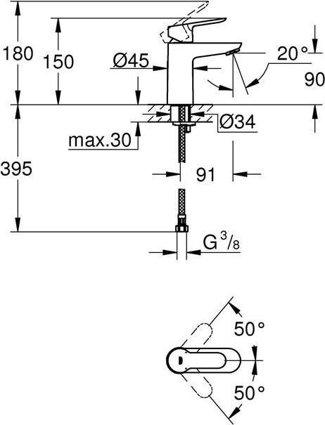 Actual product image Grohe Einhand-Waschtischbatterie BAUEDGE