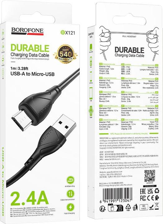 Immagine prodotto Borofone - Data Cable Energy Series (BX121) - USB to USB-Micro, PVC, 2.4A, 1m - Black (1 m)