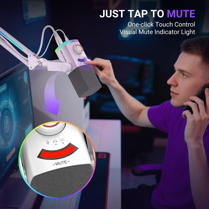 Produktbild Fifine AM8 ProT-W RGB Gaming Mikrofon + Mikrofonarm weiss