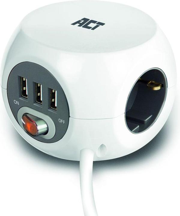 Produktbild ACT Power socket cube (PDU) with 3 sockets type F, 3 USB-A ports, 3m
