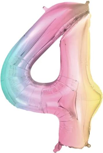 Produktbild Partydeco Zahlenballon 4 Pastell-Regenbogen 34" / 86 cm - verpackt