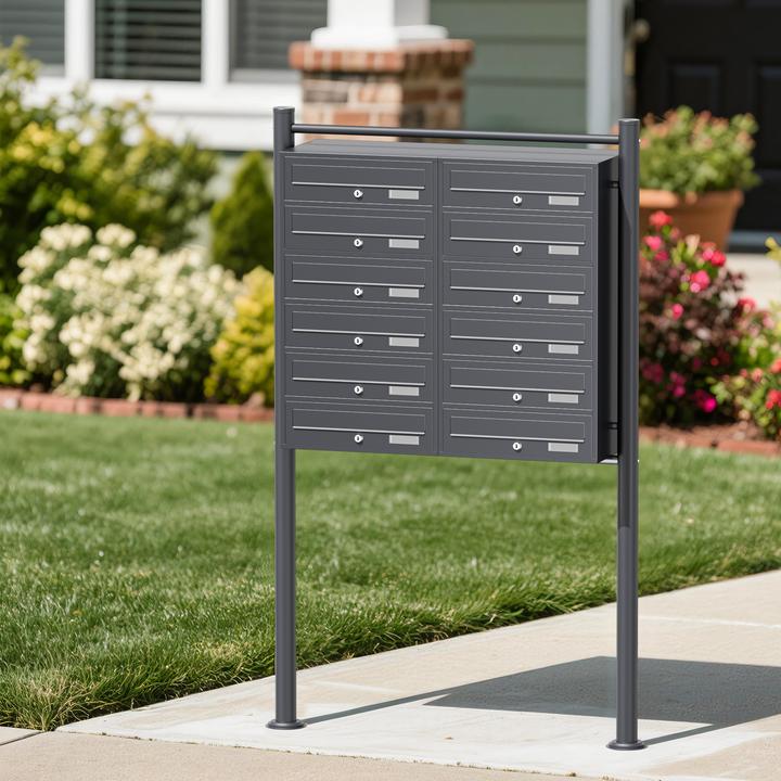 Produktbild Wiltec 12er Briefkastenanlage Anthrazit 2x6 Fächer Standbriefkasten Briefkasten