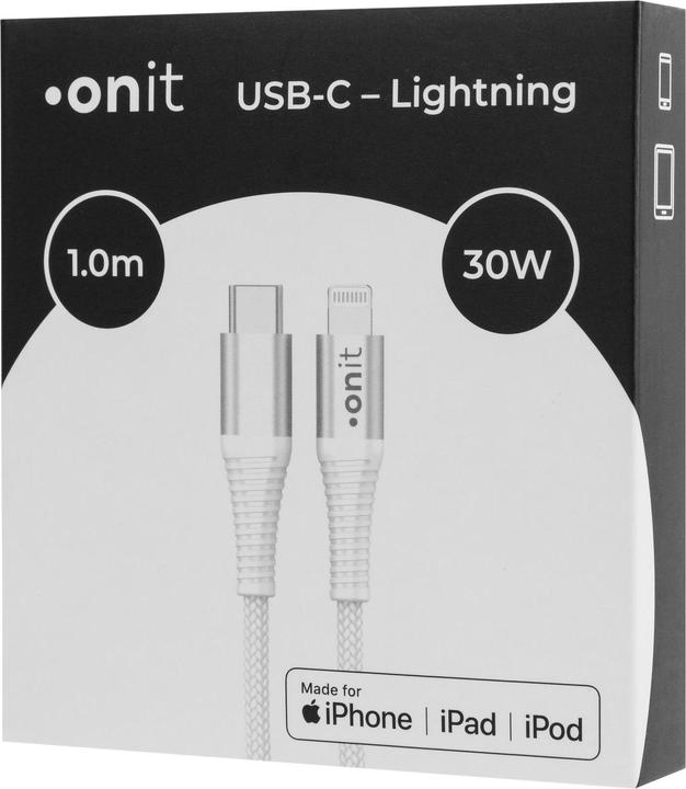 Produktbild Onit USB 2.0-Kabel MFi USB C - Lightning 1 m, Weiss (1 m, USB 2.0, 30 W)