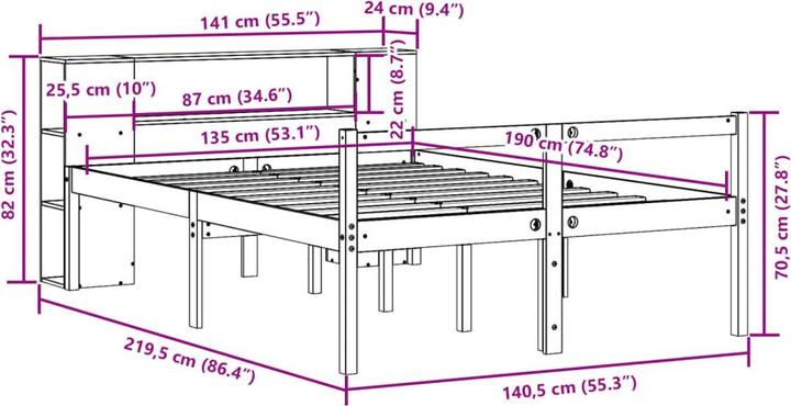 Image du produit vidaXL Bett mit Regal (135 x 190 cm)