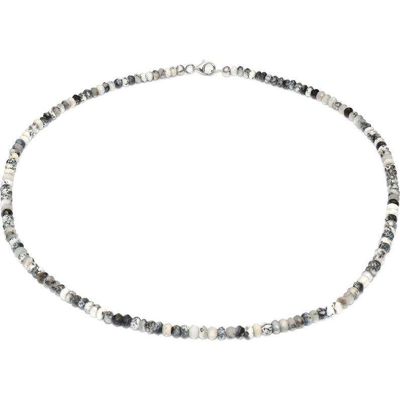 Xen, Halsschmuck, Dendrit Opal - Collier 4-4,5 mm facettiert 48 cm 925 Silber, (925 Sterling Silber, 48 cm)