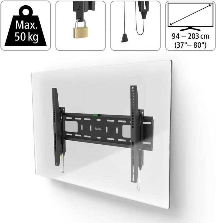 Image du produit Hama Support TV mural, fixe, antivol, 203 cm (80") jusqu'à 50 kg (Mur, 50 kg, 37" - 90")