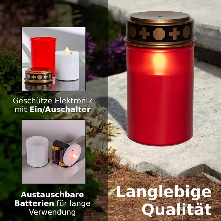 Produktbild Novaliv LED Grablicht ohne Batterie und Timer 6/18 rot 4x Dauerbrenner LED Flackereffekt inkl. Batte (4 x)
