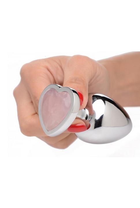 Actual product image XR Brands Gemstones Rose Quartz Heart Large Anal Plug