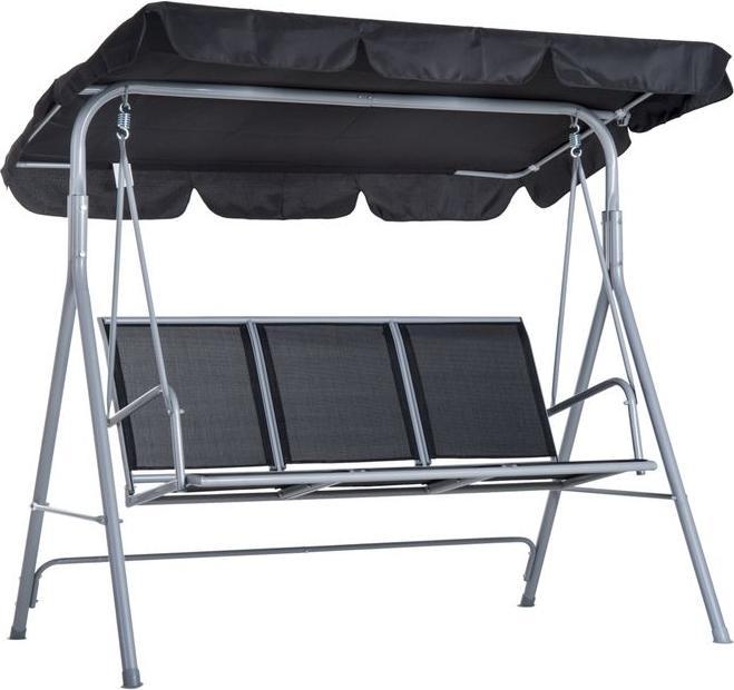 Immagine prodotto Swisshandel24 Hollywoodschaukel 3-Sitzer Gartenschaukel Schaukelbank mit Dach Metall Schwarz+Silber 171 x 108 x 15