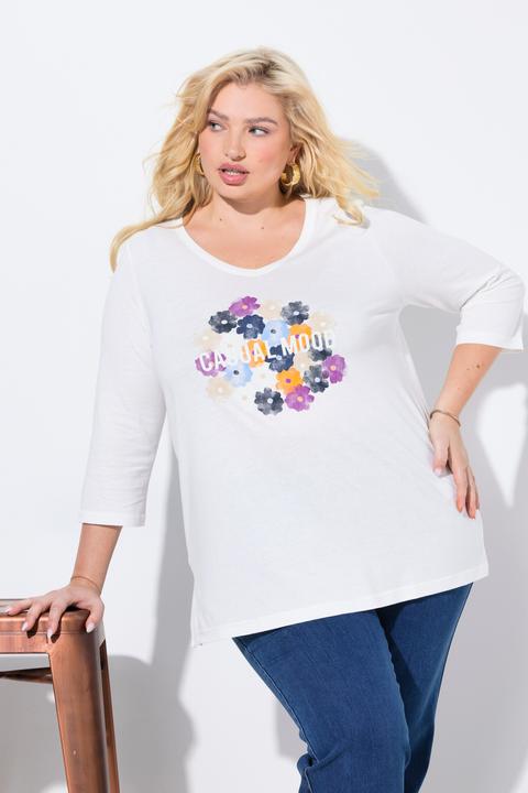 Produktbild Ulla Popken Shirt, Blüten, Classic, V-Ausschnitt, 3/4-Arm (58)