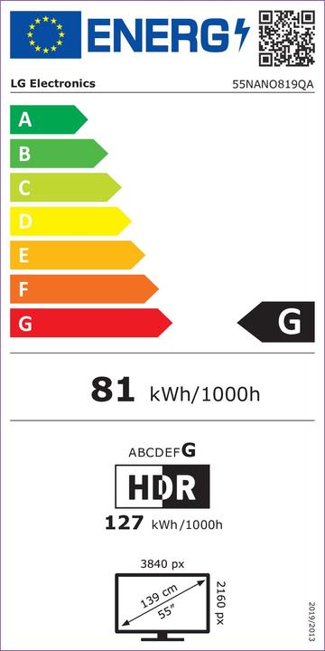 Energy Label LG 55NANO819QA (55", Nano-Cell, 4K, 2022)