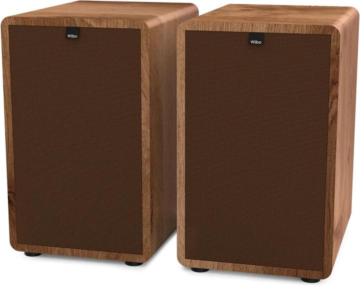 Actual product image Wiibo Vintage Walnut HiFi Speakers with Removable Grille, 100W 3-Way Surround Sound (100 W)