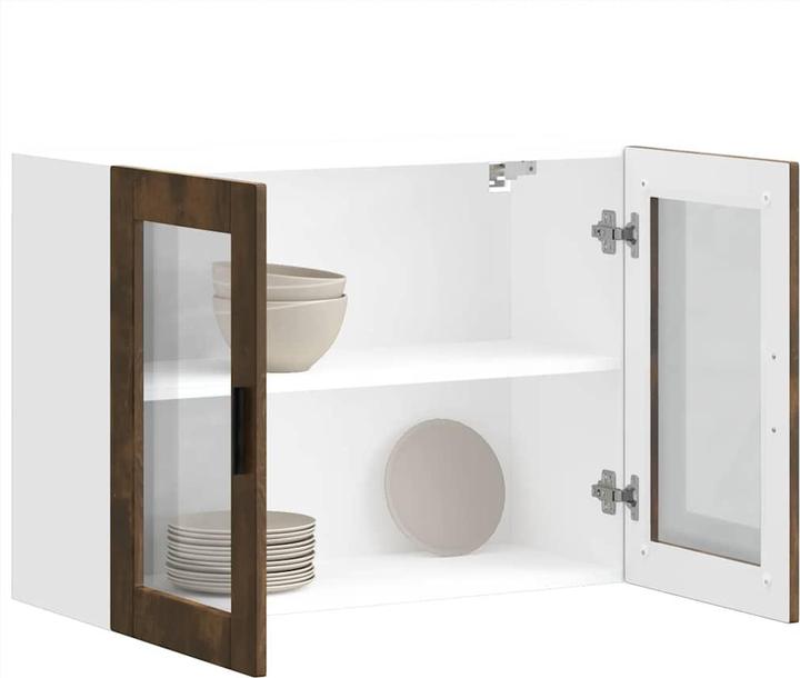 Produktbild VidaXL Küchen-Hängeschrank mit Glastür Porto Räuchereiche Wandschrank Küche (80 x 31 x 60 cm)