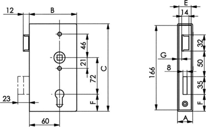 Actual product image Amf Panic grille door lock 140PGN Panic function D canting 33/60/72/9 mm DIN right Stainless steel