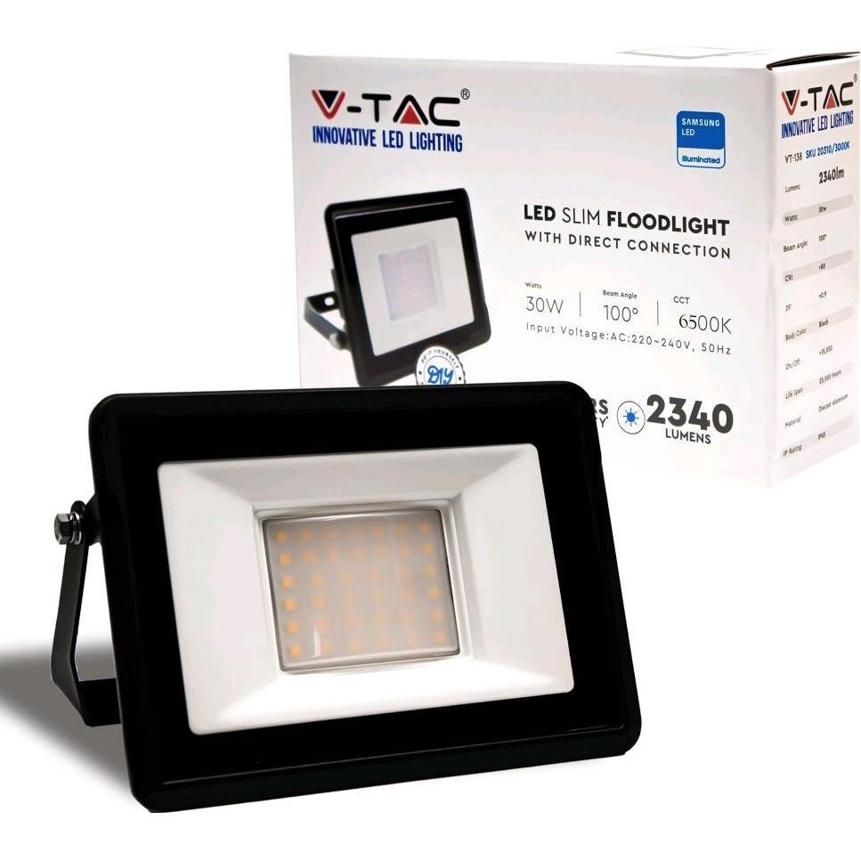 V-TAC, Fassadenbeleuchtung, VT138 30W LED Fluter SAMSUNG Chip Black Body 6400K (2340 lm)