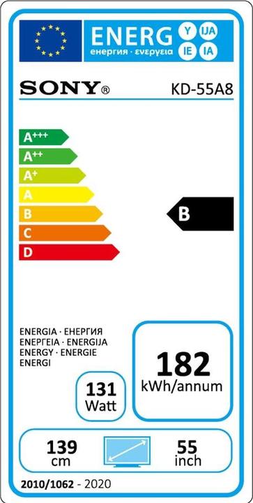 Energy Label Sony OLED KD55A8 (55", OLED, 4K, 2020)
