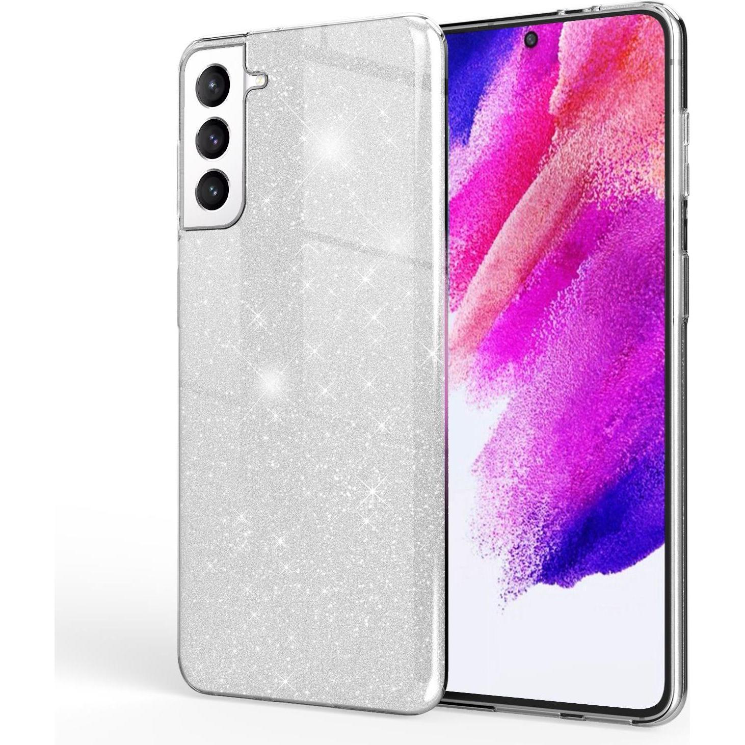 Nalia Glitzer Handyhülle (Samsung Galaxy S21 FE), Smartphone Hülle, Silber