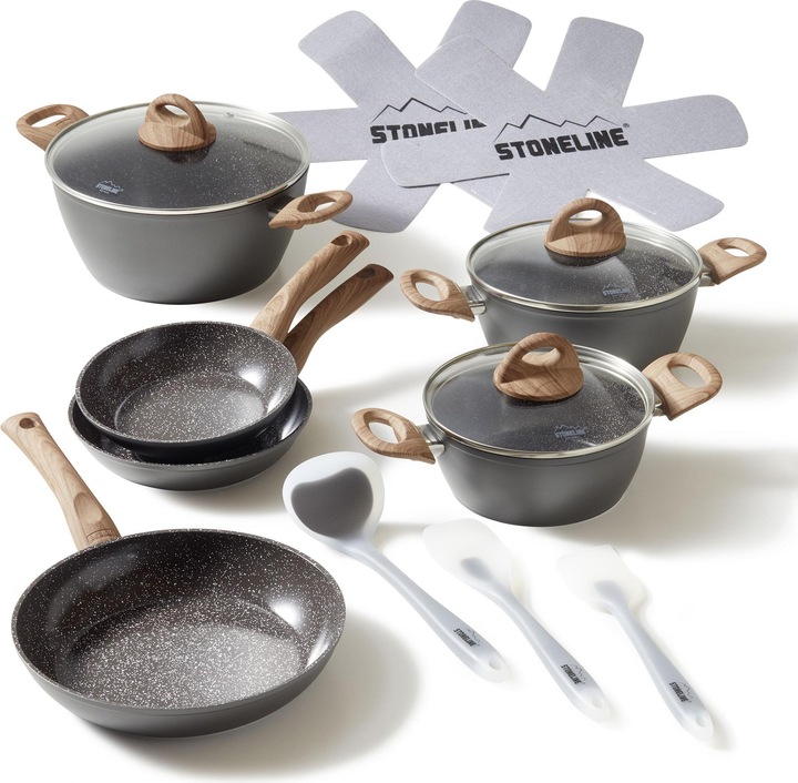 Produktbild Stoneline Back to Nature Kochgeschirr-Set, 14-tlg., Keramik-Beschichtung, mit Glasdeckeln (Pfannenset + Topfset, Aluminium)