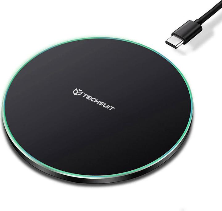 Techsuit - Wireless Charger Premium (CHWR031) - RGB Colors, 15W, 3A - Black (15 W)