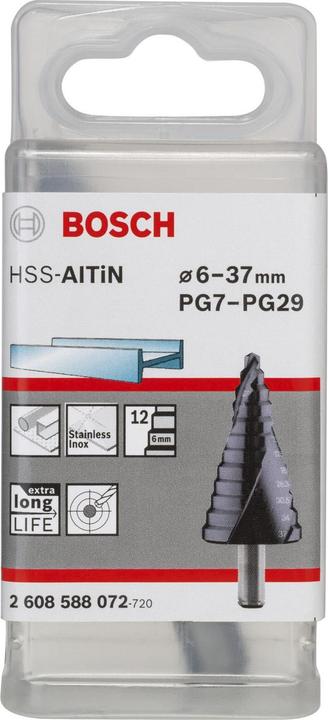 Produktbild Bosch Professional Zubehör Stufenbohrer HSS-AlTiN, 6 - 37 mm, 10 mm, 93 mm, 12 Stufen (10 mm)