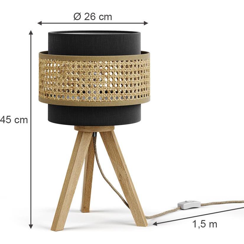 Thumbnail - Vicco, Tischlampe, Tischlampe Morten, Rattan/Schwarz, 26 x 45 cm mit Standfuss (E27)