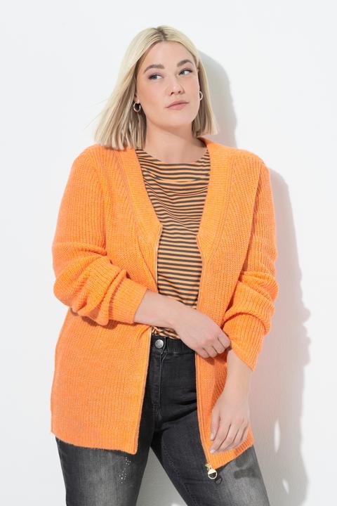 Image du produit Ulla Popken Cardigan en maille côtelée, col en V et manches longues, laine mélangée (46, 48)