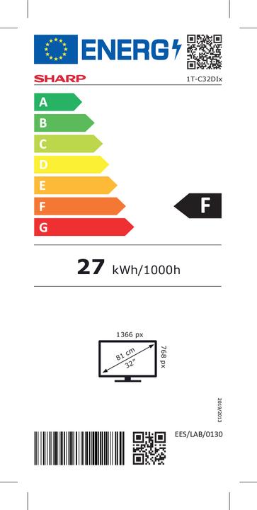 Energie-Label Sharp TV 32" Italia HD Smart Wifi HDMI Dvbt2 Dvbs2 Android Frameless (32", LED, HD ready, 2021)