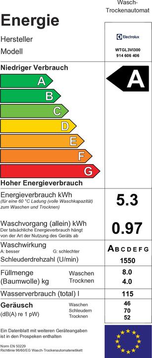 Label énergétique Electrolux WTGL3VI300 (Prise UE)