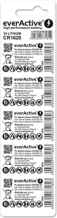 Immagine prodotto Everactive Mini batteria al litio CR1620 in blister con 5 pezzi (5 pz., CR1620, 70 mAh)