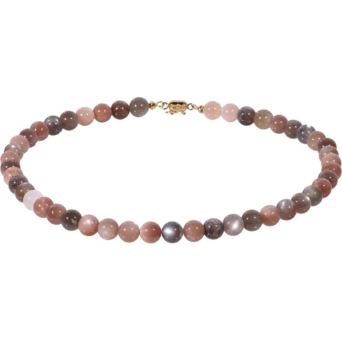 Xen, Halsschmuck, Multicolor Mondstein - Collier 10 mm Kugeln Magnetverschluss 925 AG/vergoldet, (925 Sterling Silber, 4...