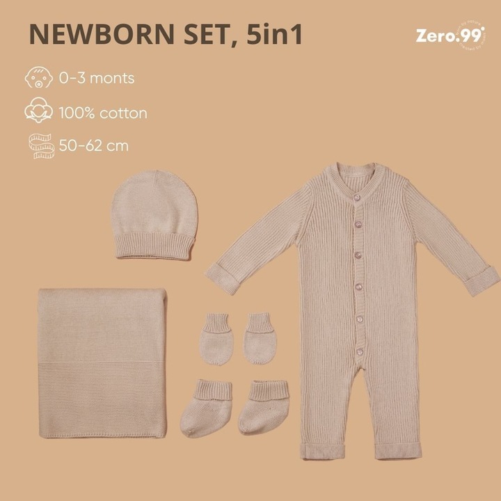 Image du produit Zero.99 Ensemble Nouveau-né 5 pièces – Couverture, Grenouillère à boutons, Moufles anti-griffures, C (50, 56, 62, 68)